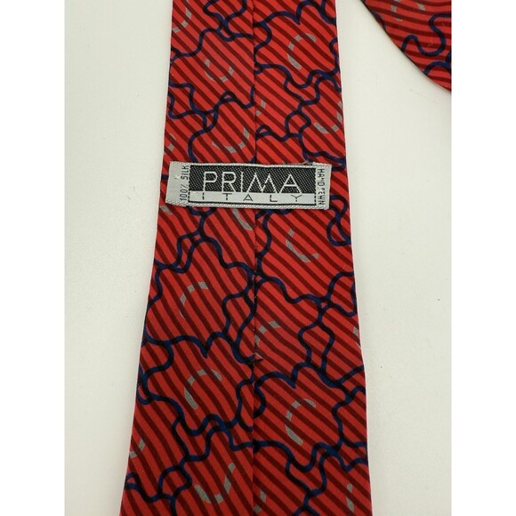 Vintage Prima Italy Red Silk Tie Geometric Made USA Business Work Hand Sewn - Picture 5 of 7